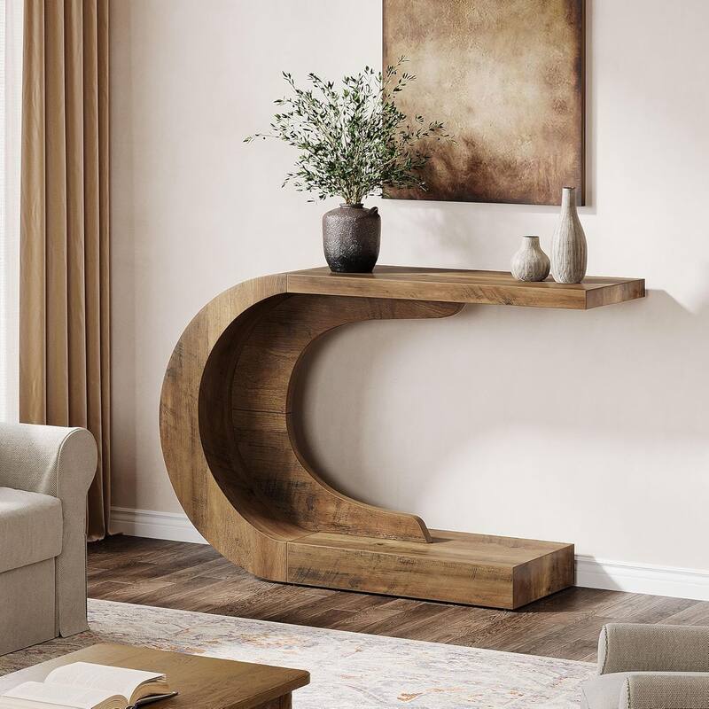 43.3-Inch C-Shaped Mid-Century Console Table for Living Room