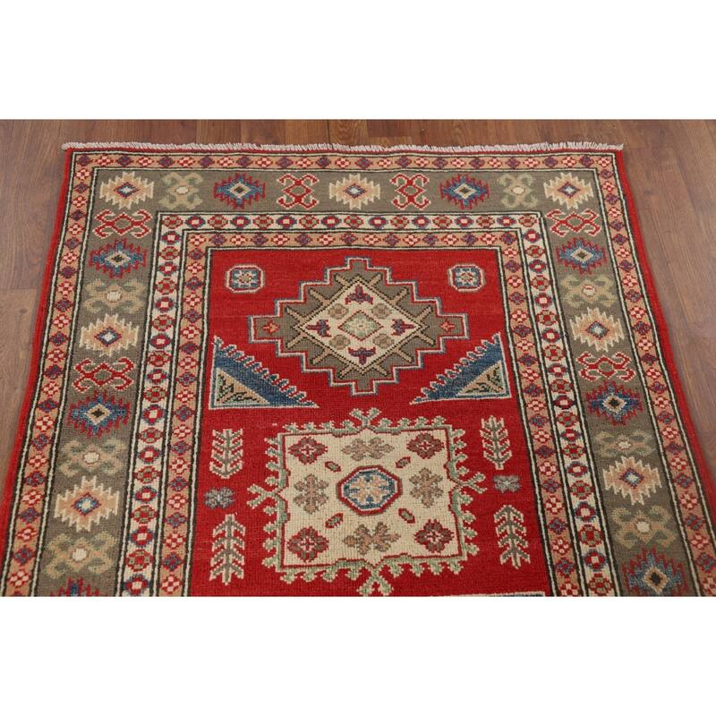 Kazak Foyer Rug Handmade Entryway Wool Carpet - 3'5" x 4'8"