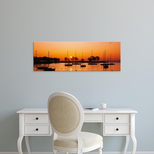 Easy Art Prints Panoramic Image 'Silhouette of sailboats in a lake, Lake Michigan, Chicago, Illinois, USA' Canvas Art