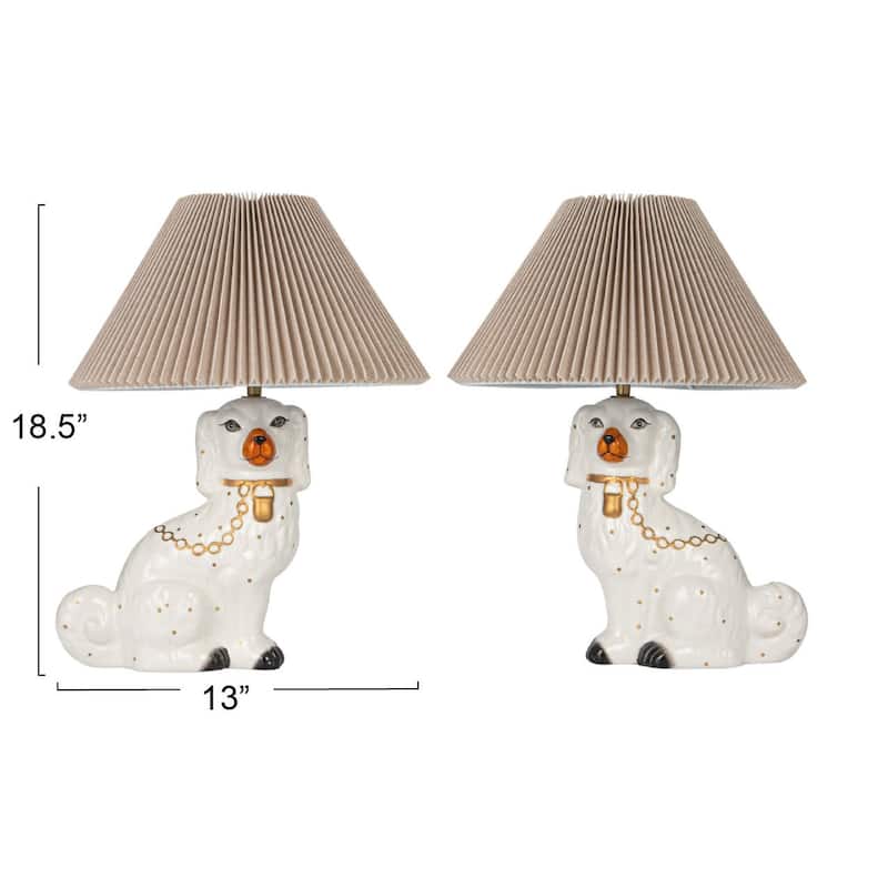 Ceramic Staffordshire Table Lamp with Pleated Fabric Shade - 13.0"L x 13.0"W x 18.5"H