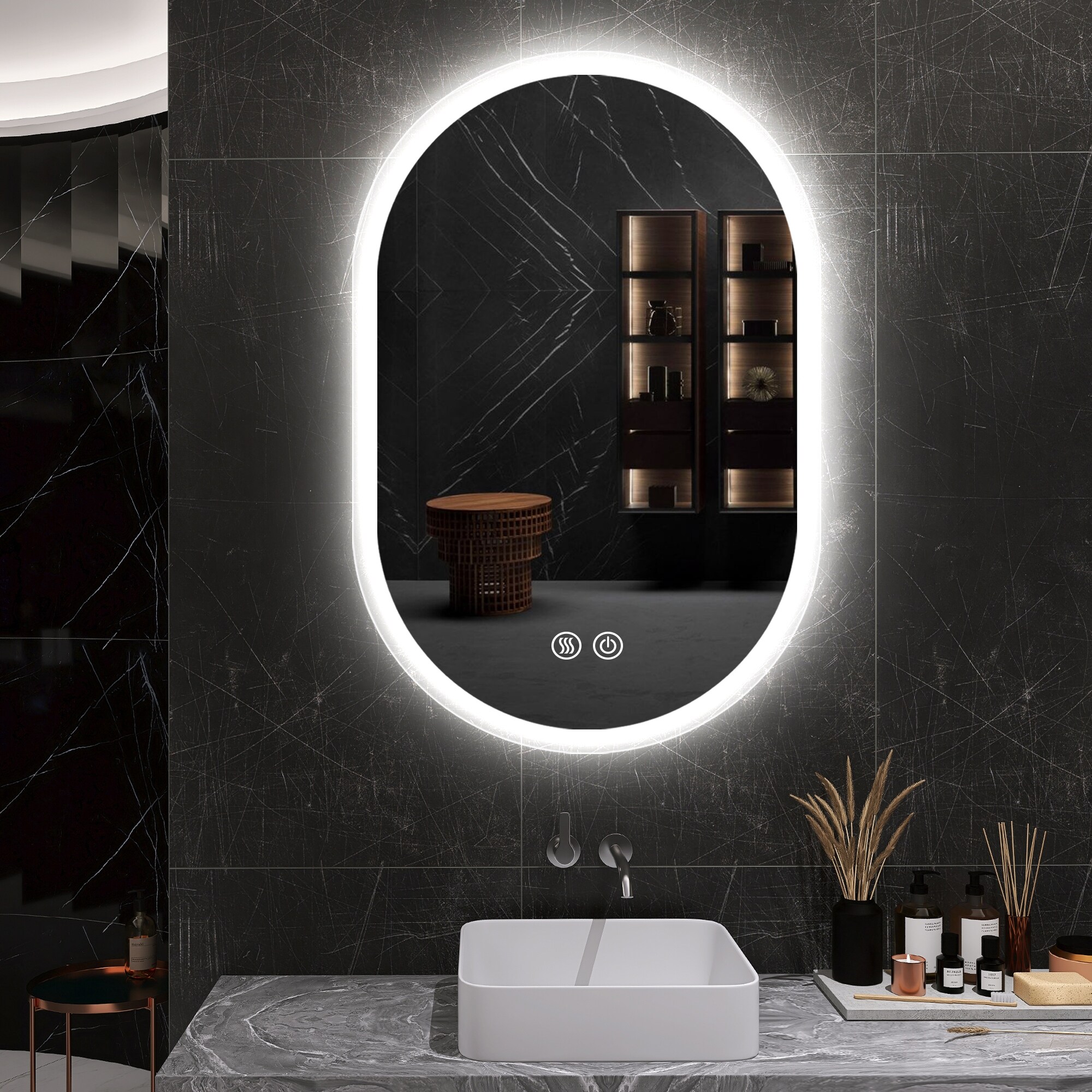 26X18 Inch Three-color Smart Bathroom Mirror with Light, Frameless Oval Smart  Vanity Mirror Hanging Vertically Bed Bath  Beyond 37499081
