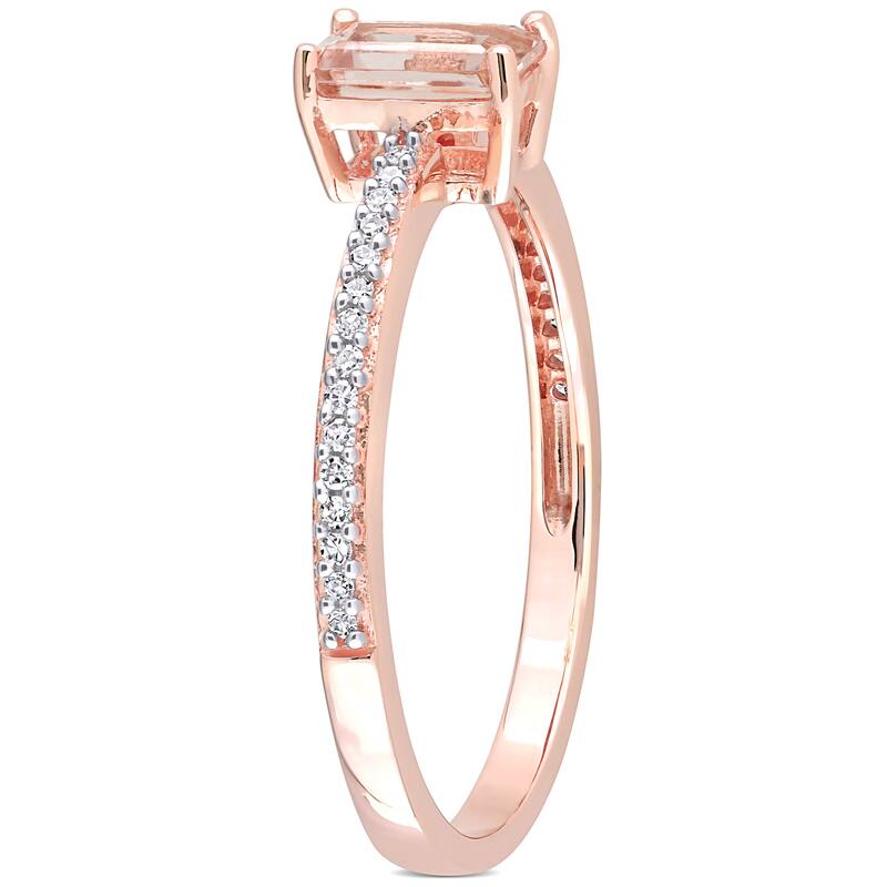 Miadora 10k Rose Gold Octagon-cut Morganite and 1/10ct TDW Diamond Birthstone Ring