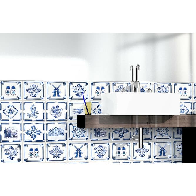 Walplus Dutch Blue Tile Stickers Peel and Stick Wall Stickers 6"x6"