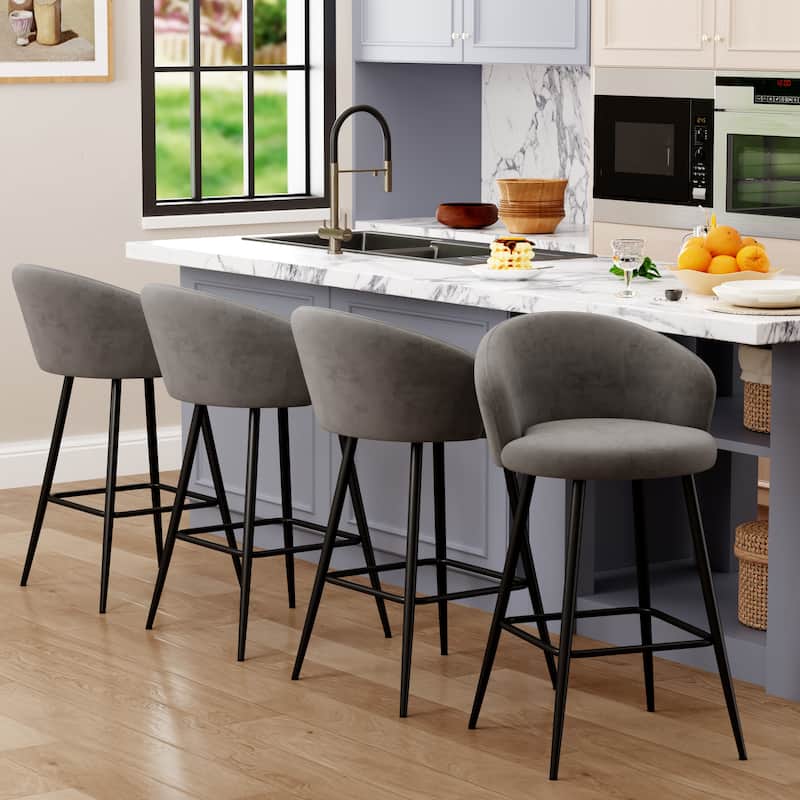 Upholstered Counter & Bar Stools With Metal Frame, Bar Chairs for Kitchen lsland with back and footrest