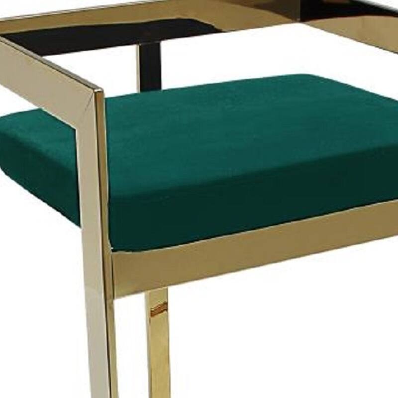HomeRoots 30" Green and Gold Metal and Velvet Low Back Bar Height Bar Chair