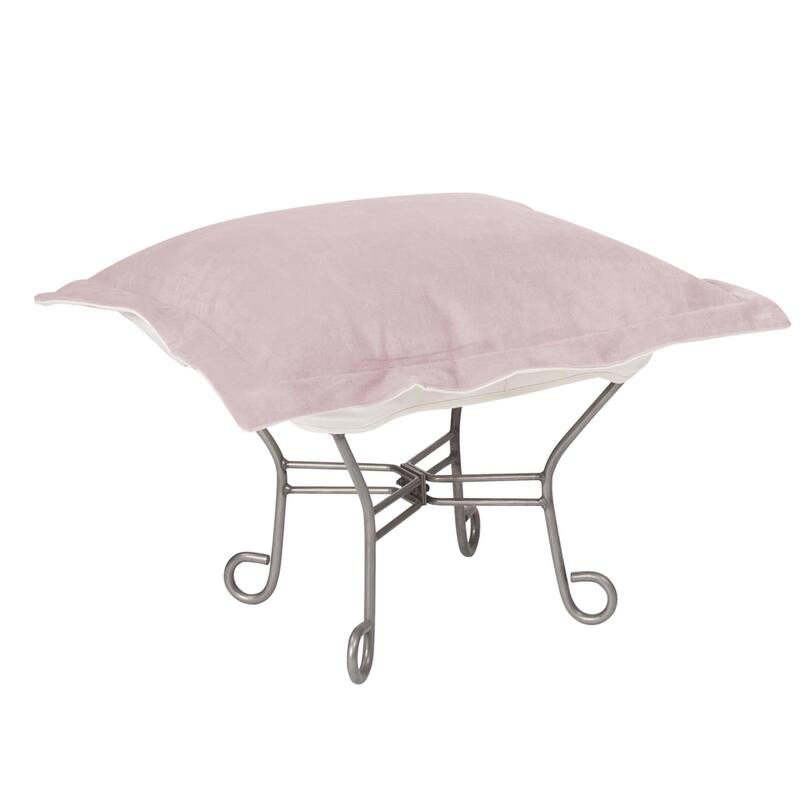 Allan Andrews Scroll Puff Ottoman with Titanium Frame & Cover, Bella Collection - Rose