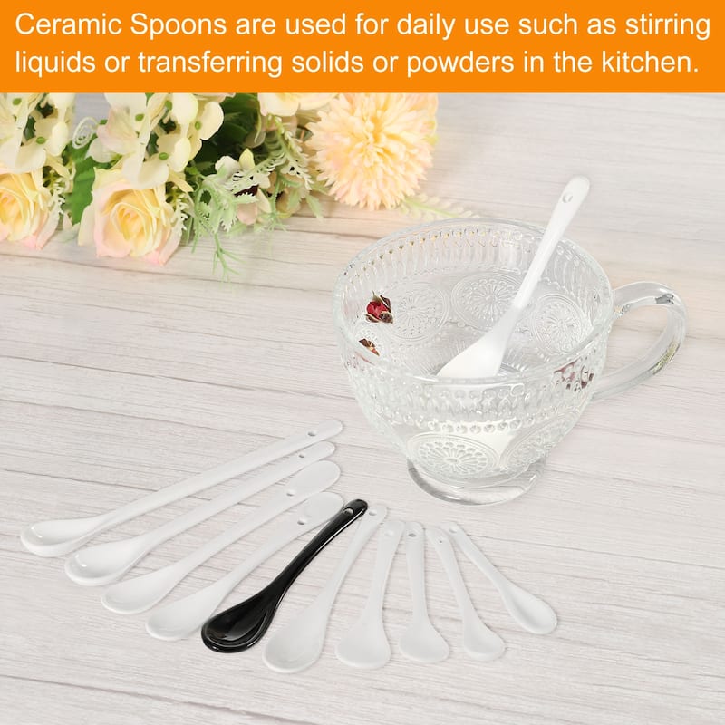Ceramic Spoons 4.9" Black Spoon for Home Kitchen Restaurant 8 Pcs