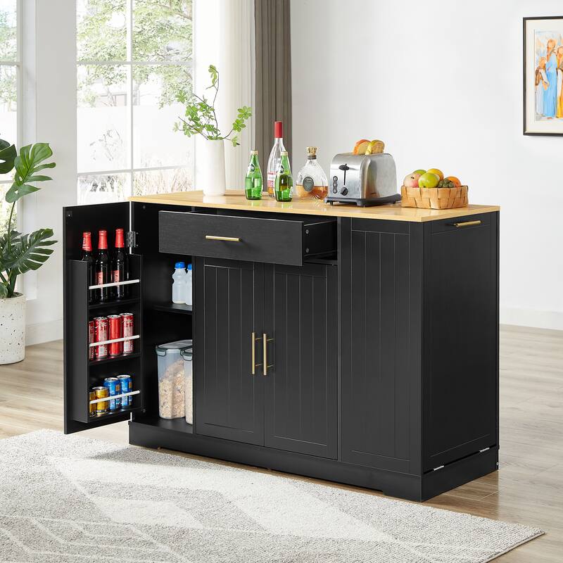 53'' Kitchen Storage Islands with Drawers and Trash Can Storage for Kitchen & Dining. Modern Farmhouse Design