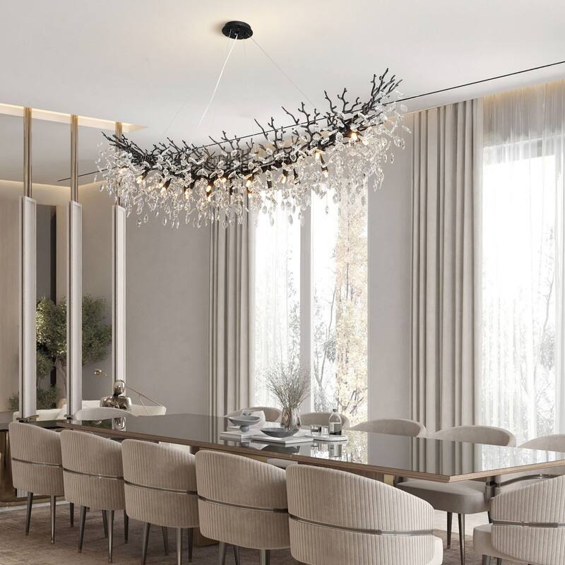 Modern Branch Crystal Linear Chandelier, 1100-1830mm Dining Pendant Light