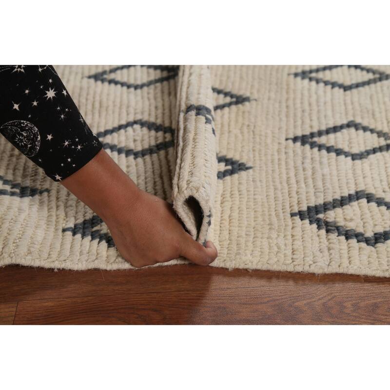 Modern Geometric Moroccan Runner Rug Hand-Knotted Wool Carpet - 3'11"x 11'7"
