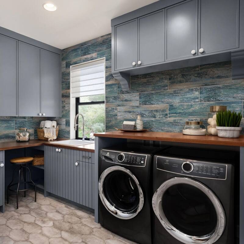 Merola Tile Cassis Blue 8-1/2" x 35-1/2" Porcelain Floor and Wall Tile