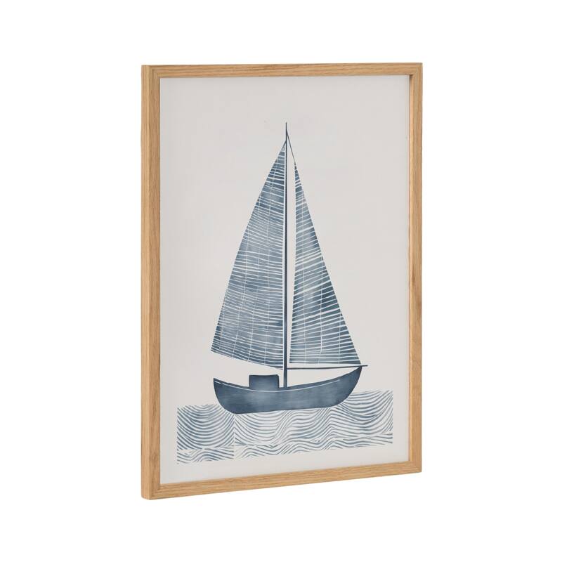 Kate and Laurel Gallery Nautical Blue Sailboat Print - 12x16 - Natural