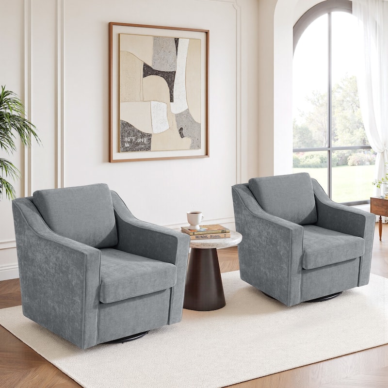 Chenille/Leather Swivel Barrel Chair(Set of 2) Modern Club Chair by UIXE