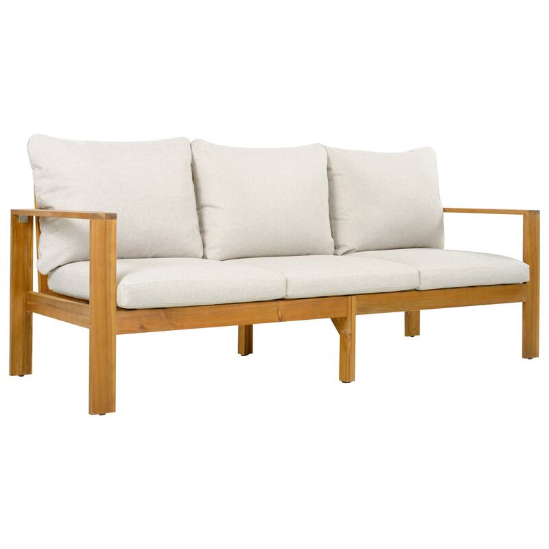 Christopher Knight Home - Oliver 4-Piece Acacia Wood Patio Sectional Sofa Set with Water-Resistant Cushions