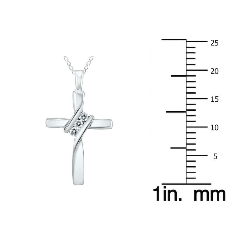 Marquee Three Stone Diamond Cross Pendant in 10K White Gold