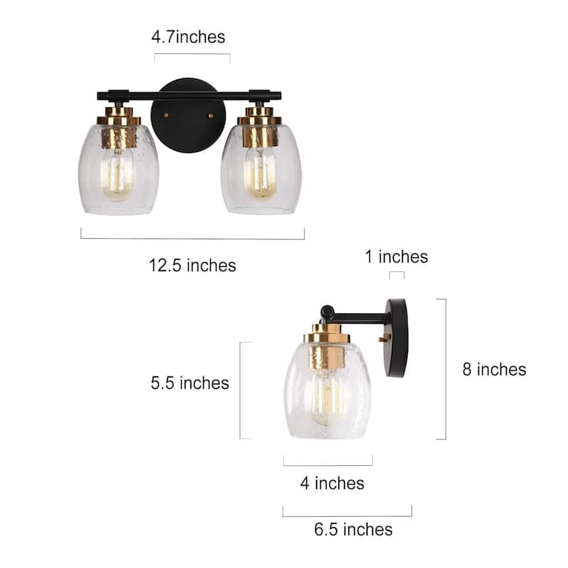 Fintch Modern Farmhouse 2-light Bathroom Vanity Light Fixture Industrial Black Gold Wall Sconce