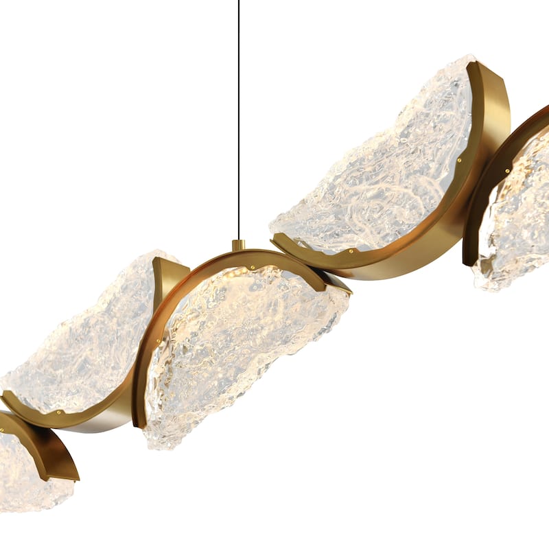 Moon Integrated LED 54in Brass Chandelier with Handcrafted Glass
