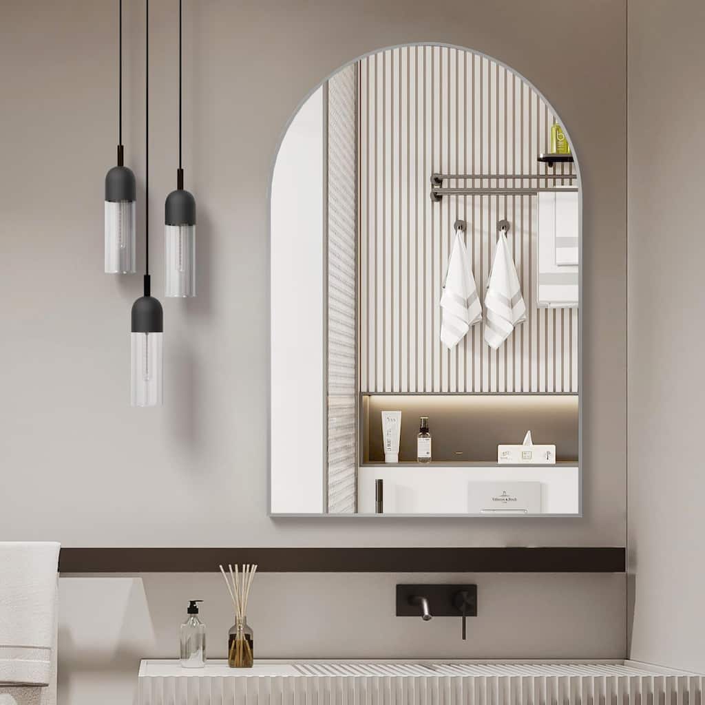 24x32 Inch Metal Framed Arched Bathrrom Mirror