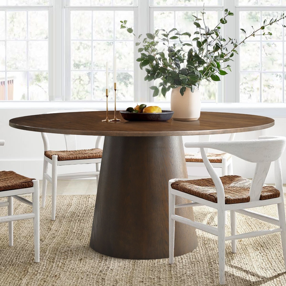60" Solid Wood Round Pedestal Dining Table
