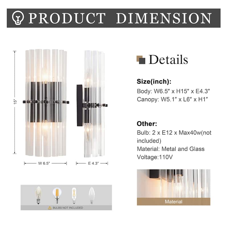 Casandra 2-Light Crystal Glass Bar Wall Sconce