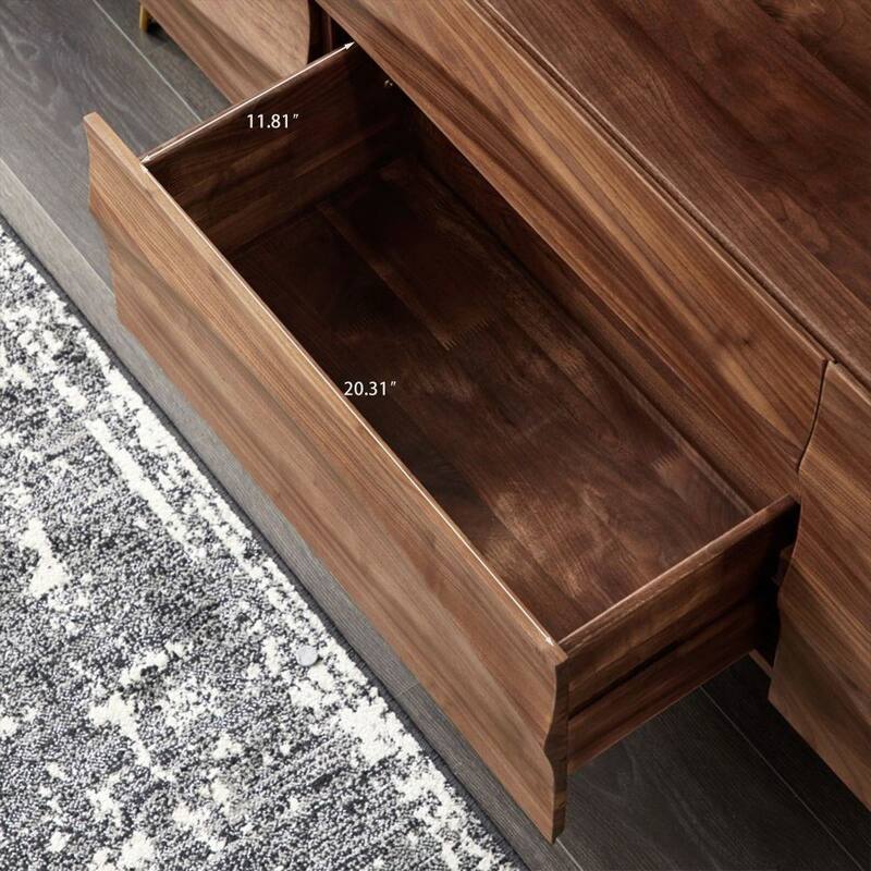 Modern Solid Wood TV Stand, Mid-Century TV Bench with Drawers, Cabinets, Tall-Cast Legs, Ash
