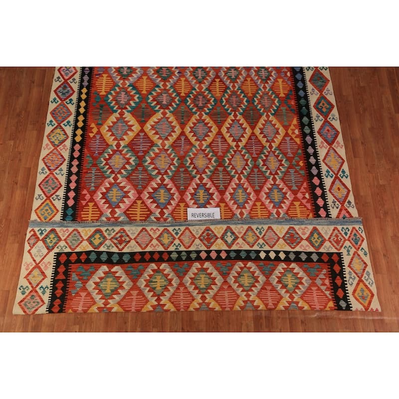 Kilim Oriental Area Rug Reversible Orange Flatweave Wool Carpet - 8'2"x 11'5"
