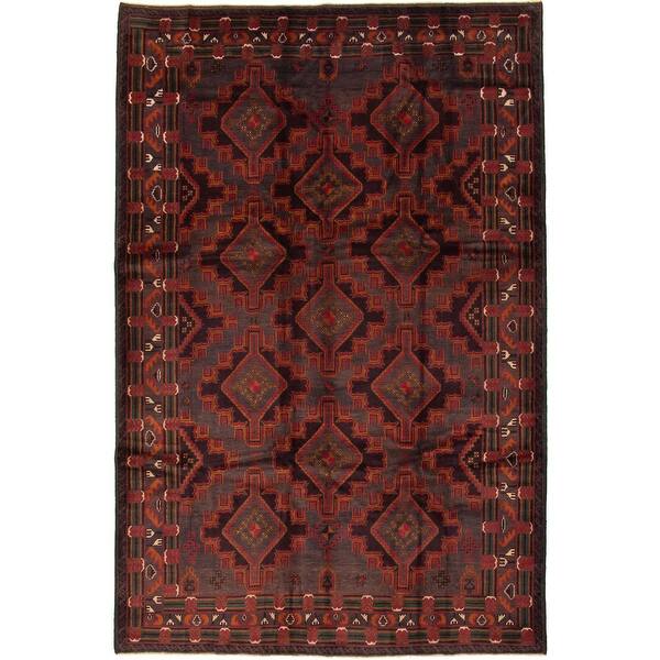 slide 1 of 9, ECARPETGALLERY Hand-knotted Rizbaft Dark Burgundy Wool Rug - 6'9 x 10'6 Dark Burgundy - 6'9 x 10'6