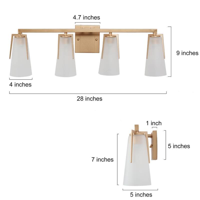 Modern Glam Frosted Glass Bronze Gold Bathroom Vanity Lights Dimmable Wall Sconces