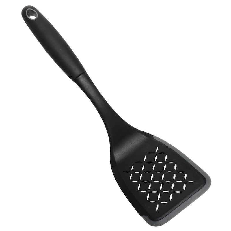 Chef Craft 12-inch Nylon Slotted Turner Spatula with Silicone Edge - Black