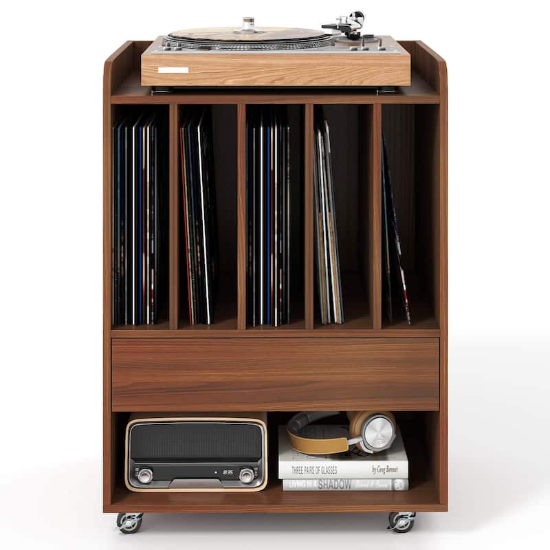 Costway Record Player Stand with Drawer & Record Holder,Lockable - See Details