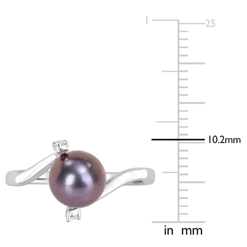 Miadora 7-7.5mm Black Cultured Freshwater Pearl White Topaz Bypass Ring Sterling Silver