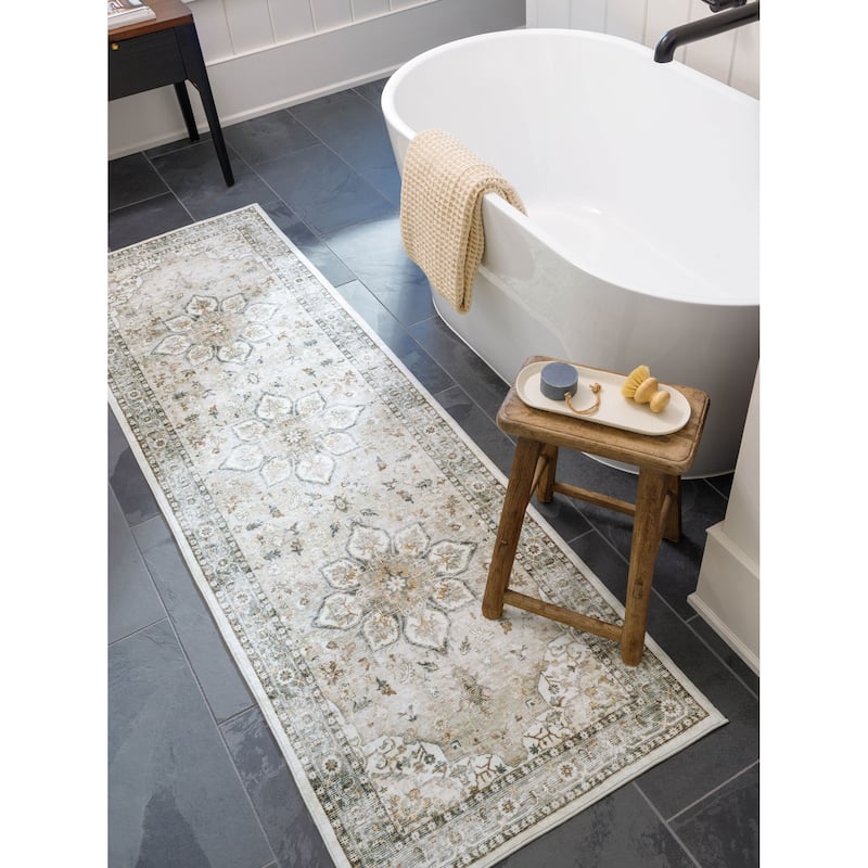 Livabliss Traditional Lavable Medallion Washable Area Rug - 3'6" x 5'6" - Sage/Brown