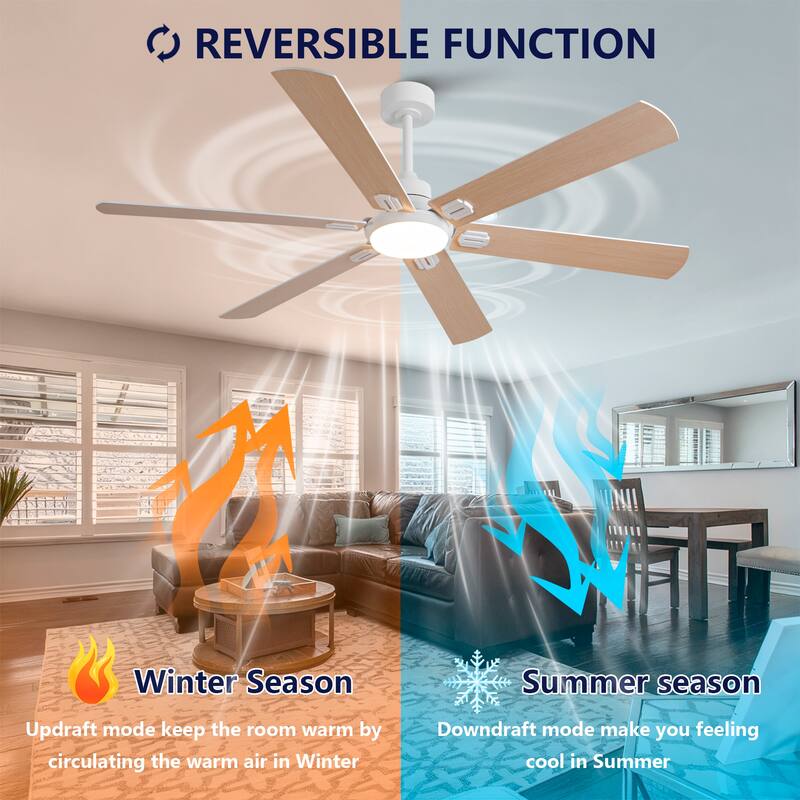 60" Ceiling Fan with Light, Remote Control, Dimmable LED, 6-Speed Quiet DC Motor