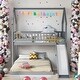 preview thumbnail 2 of 11, Twin over Full House Bunk Bed with Slide and Built-in Ladder,Full-Length Guardrail,House Roof Design,No Box Spring Needed,Gray