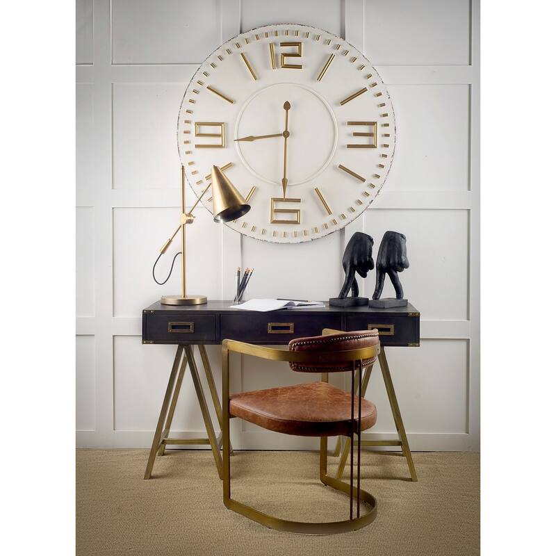 Hollyfield I Brown Leather Seat Gold Iron Frame Dining Chair - 20.5L x 22.5W x 29.5H