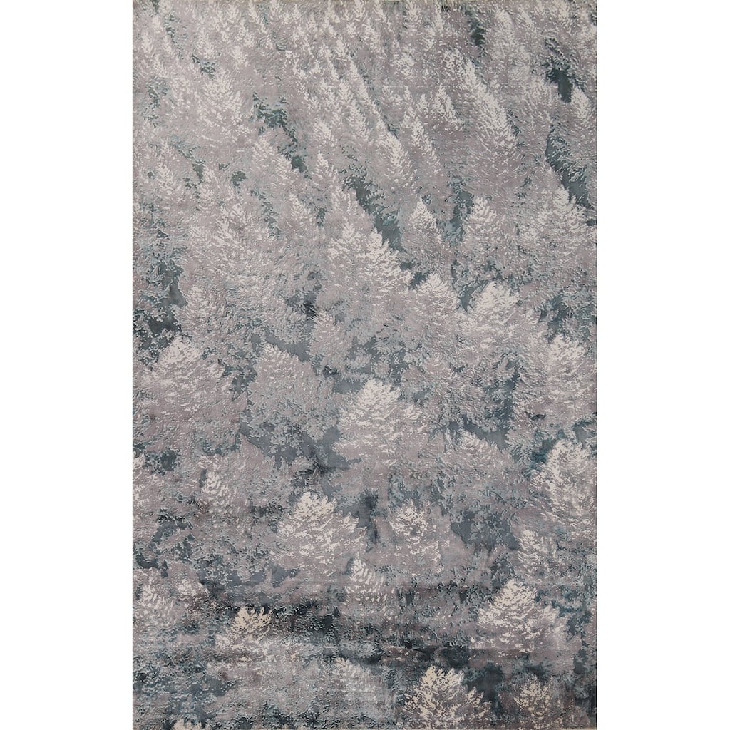 Greys Abstract Indian Area Rug Hand-Knotted Wool Carpet - 5'11"x 9'1"