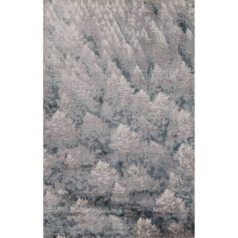 Greys Abstract Indian Area Rug Hand-Knotted Wool Carpet - 5'11"x 9'1"