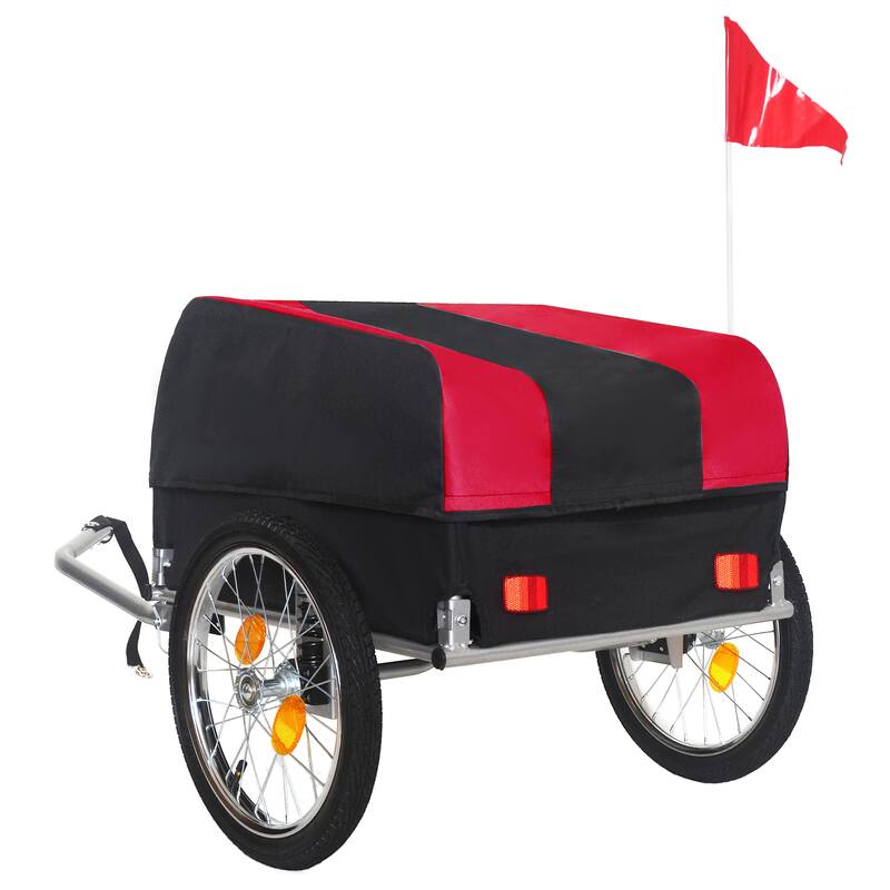 Heavy-Duty Bike Cargo Trailer - 88lb Capacity, 16" All-Terrain Wheels with Removable Waterproof Cover, Red & Black