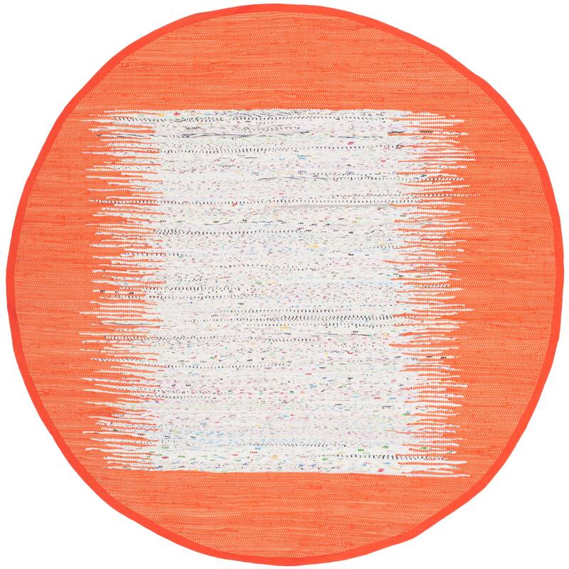 SAFAVIEH Handmade Flatweave Montauk Sidney Cotton Rug - 4' Round - Ivory/Orange