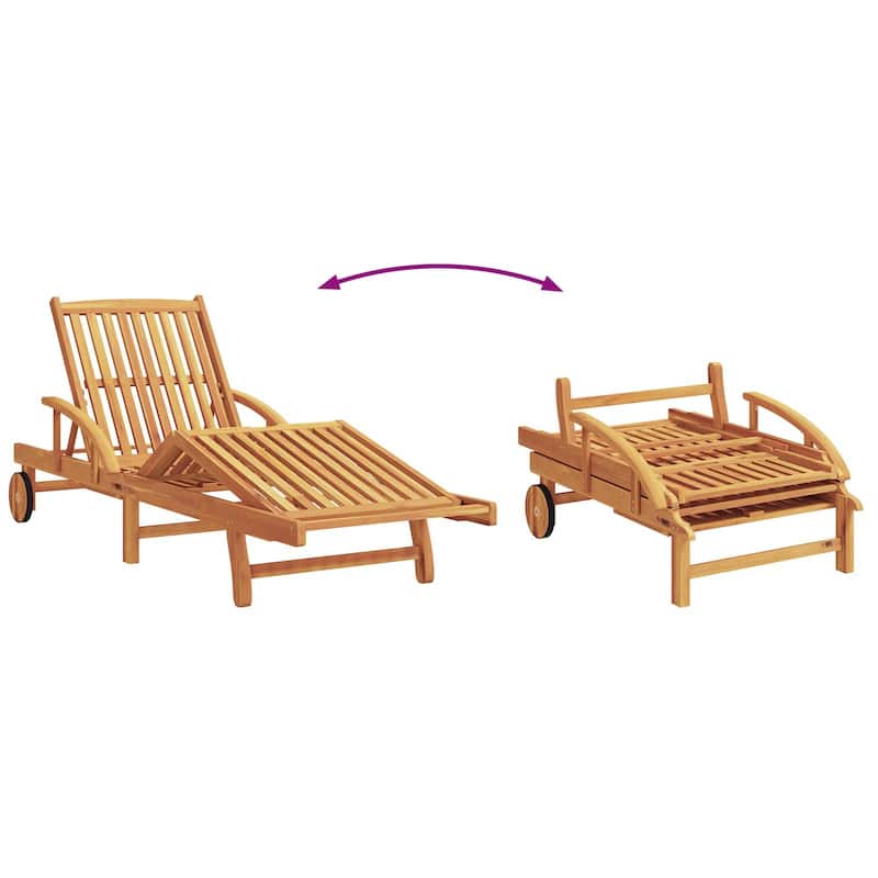 vidaXL Sun Loungers 2 pcs with Cushions and Wheels Red Solid Wood Acacia - 78.7 x 26.4 x 33.1