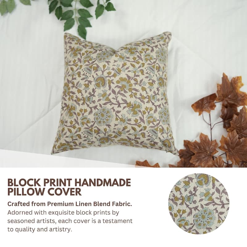 Fabdivine Linen Cushion Cover Floral Throw Handmade Purple Pillow Case for Couch Office Guest Bedroom Farmhouse, Pushaplata