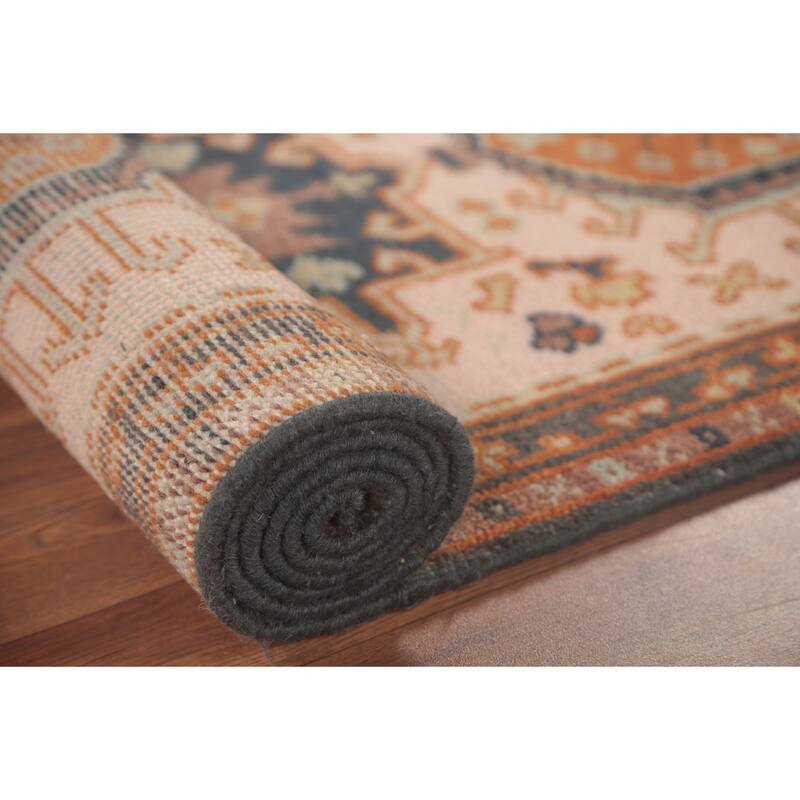 Geometric Pink Kazak Runner Rug Handmade Oriental Wool Carpet - 2'7"x 9'11"