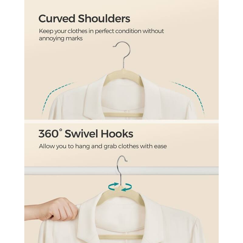 Space-Saving Velvet Anti-Slip Coat Hangers with Shoulder Notches and Swivel Hook