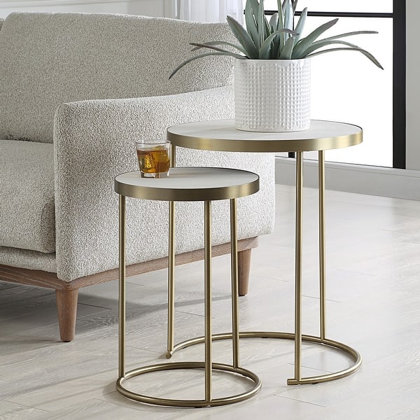 slide 2 of 7, Open Frame Functional Nesting Tables - 24" - Brass Plated Finish - Set of 2