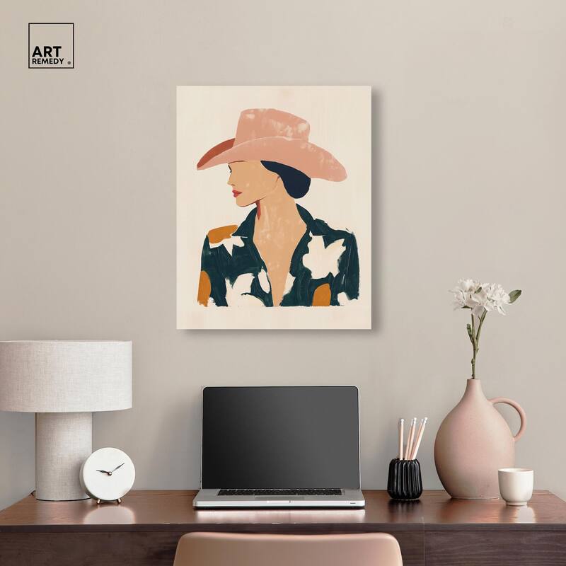 Woman in the Pink Hat Canvas by Art Remedy, Gallery Wrapped