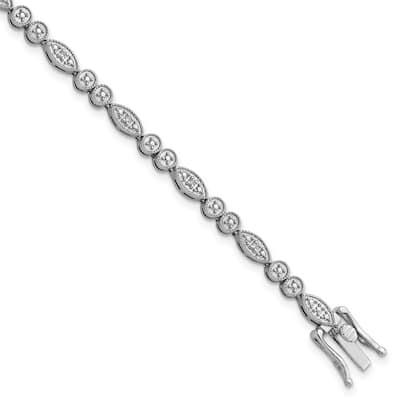 Curata 925 Sterling Silver Polished Box Catch Closure Diamond Bracelet