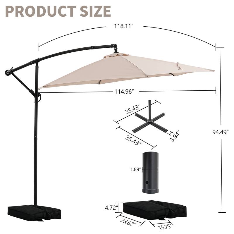Autlaycil 10ft Offset Hanging Market Patio Umbrella with Base