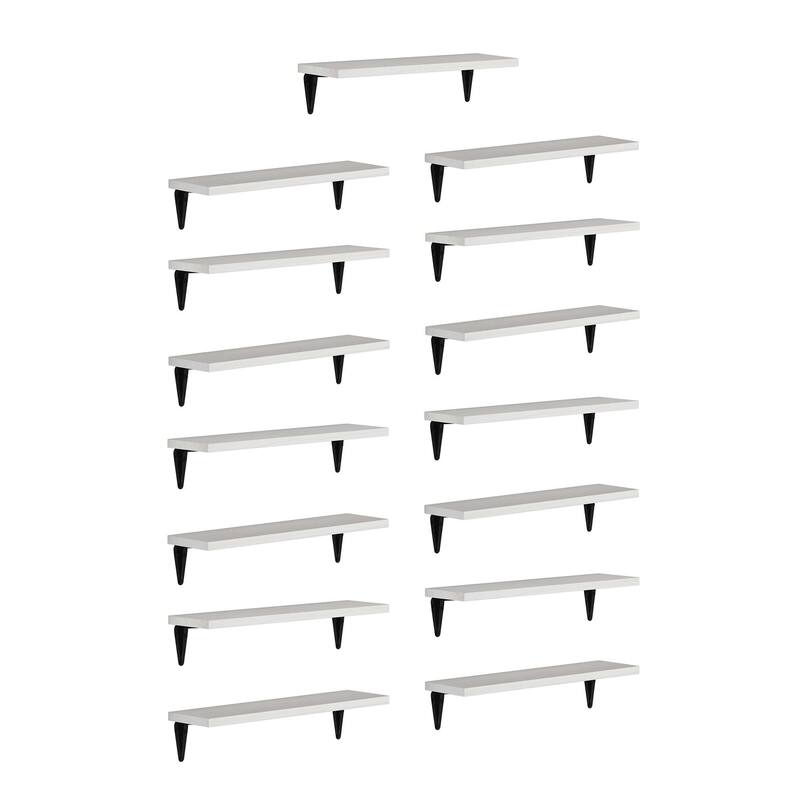 Wallniture Arras 17x4.5" Floating Bookshelves, Hanging Shelves for Living Room, Farmhouse Decor, Custom Finish and Piece Options - 15 Pieces White
