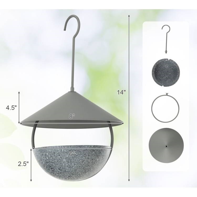 Small Hanging Bird Feeder with Metal Cone Rain Protector Top - 8