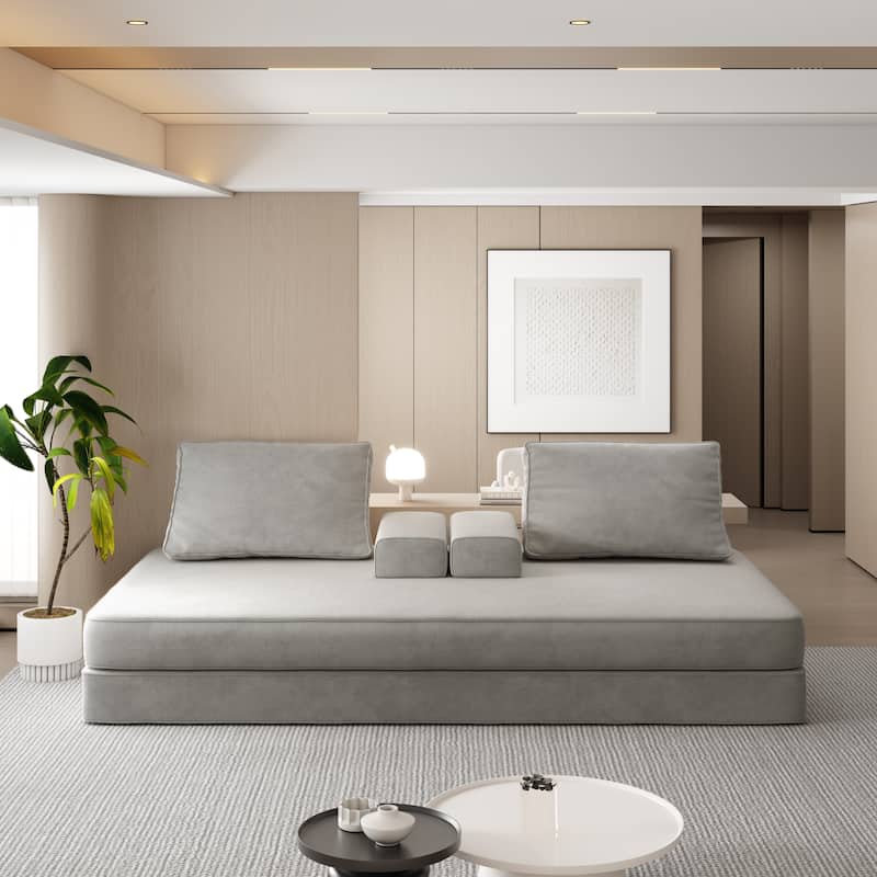 86.6" Convertible Loveseat Sofa Bed with Removable Backrests, Chenille Fabric Sleeper Sofa, Chaise Lounge, Floor Folding Couch